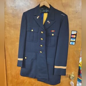Navy Blue Military Jacket with Gold Accents With Bright Blue And Gold Pants